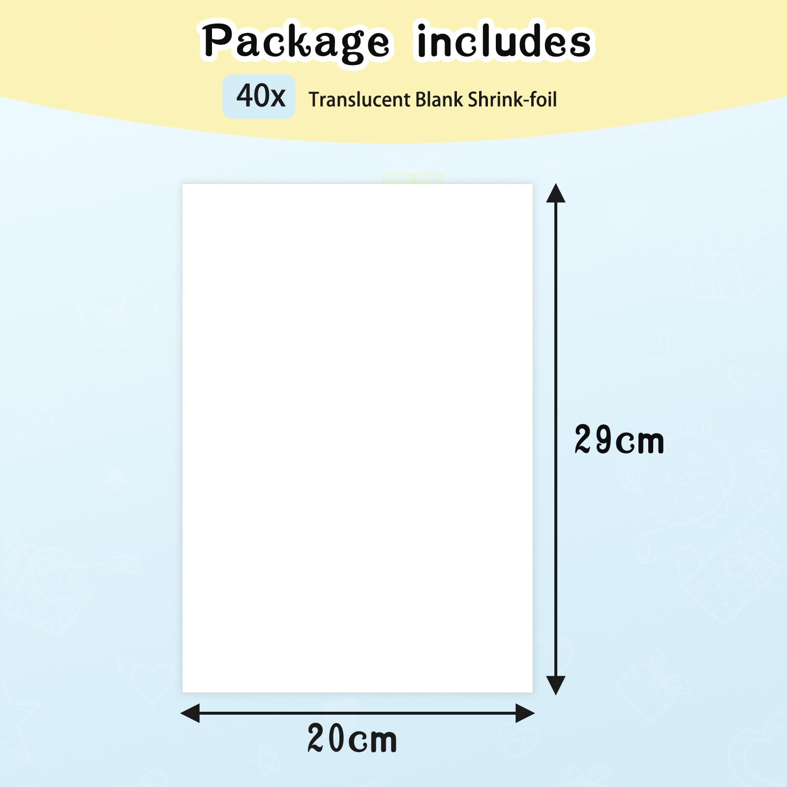 LUZOON 40 Láminas de Plástico Mágico A4 - Papel Encogible para Horno, Mate Translúcido, espesor 0,3 mm, tamaño 20 * 29 cm