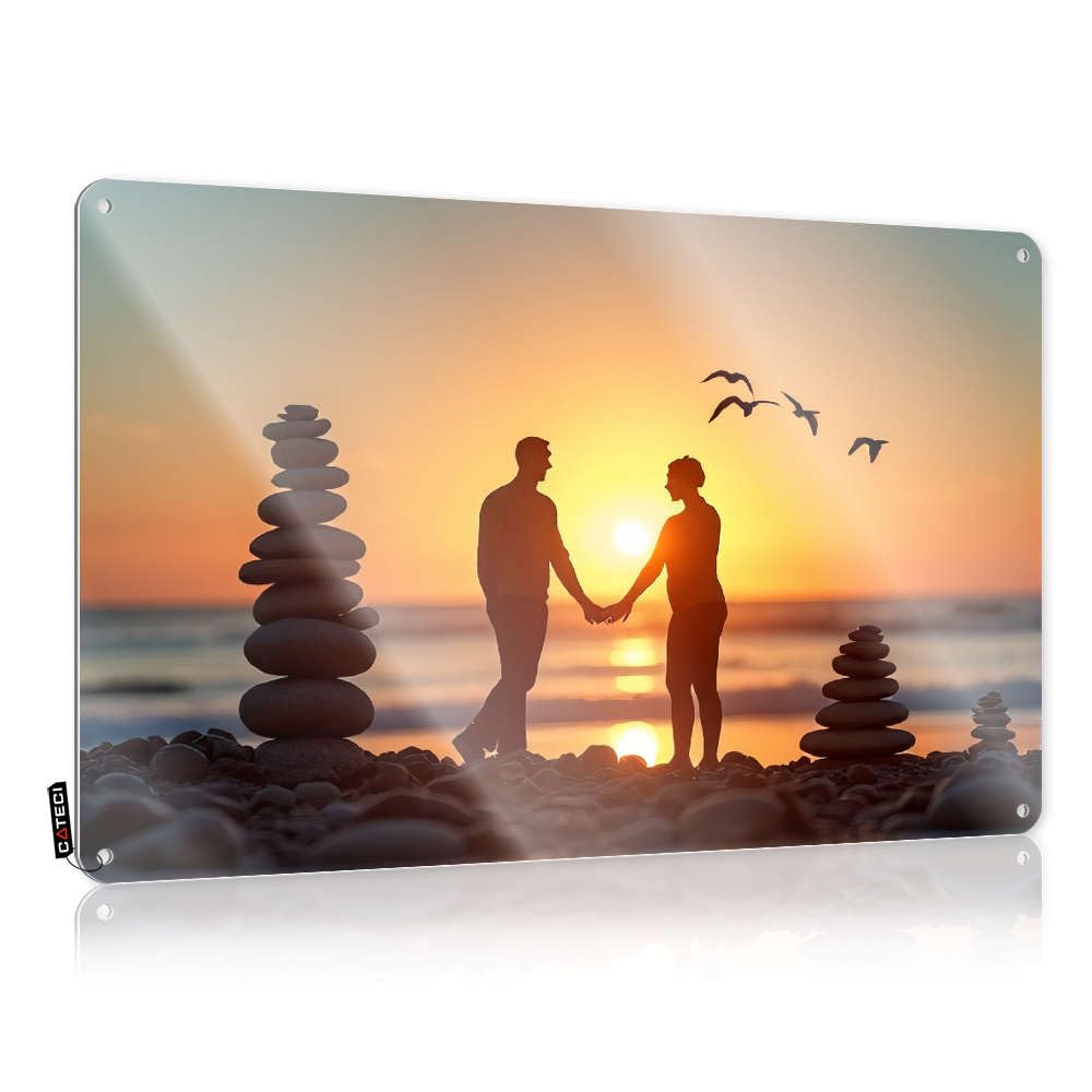 Tapestry Farmhouse Signs Rustic Groomsmen Gift | Couple Holding Hands On A Beach At Sunset. Scandinavian Metal Wall Decor For Retirement Home(30X40CM)