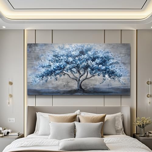 KELIYUAN Large Wall Decor Canvas Painting Wall Art For Living Room Dining Room Hallway Abstract Blue Tree Office Bedroom Decoration Artwork Picture Print For Home Decoration Aesthetics 24x48 In