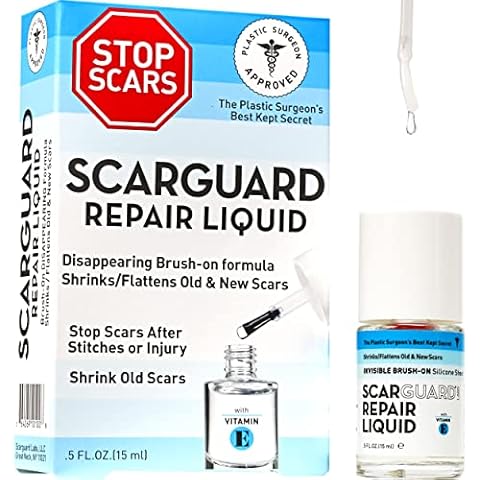 Scarguard - Invisible Brush-On Silicone Sheet with Vitamin E - Scar Removal for Keloids, Burn Scars, Surgery Scars, Stitches, Cuts - No Ugly Scar Sheets, Cream or Messy Scar Gel Needed Cover