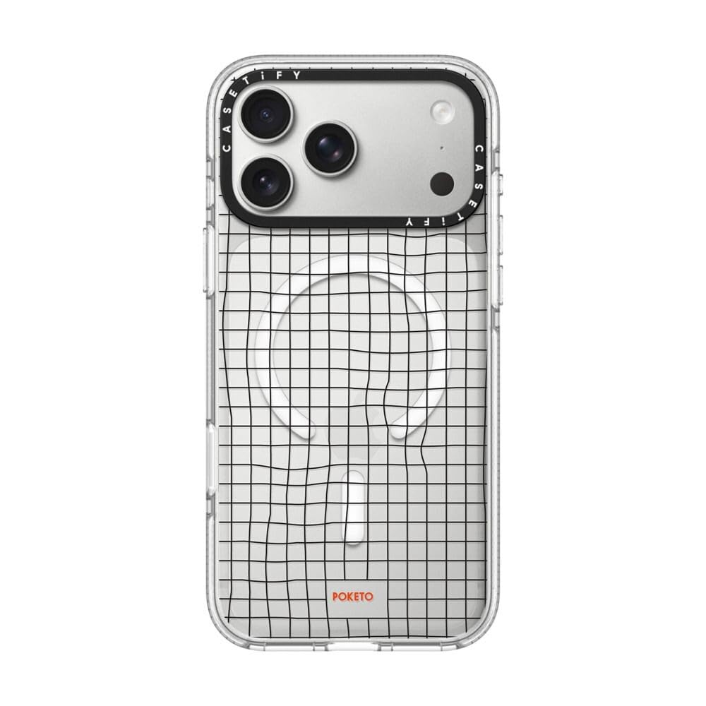 CASETiFY インパクト クリア iPhone 17 Pro Max ケース [黄変防止/クリア 透明/MagSafe対応] - Wavy Grid by Poketo - Clear