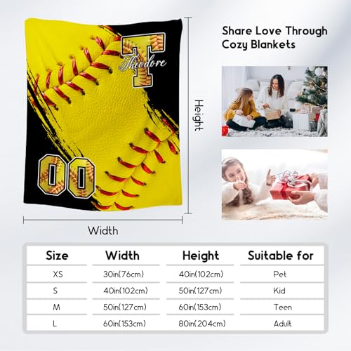 Custom Softball Blanket, Soft Sport Throw Gifts with Name, Cozy Flannel Throw Blankets for Bed Living Room, 60"x80" Gift for Adults