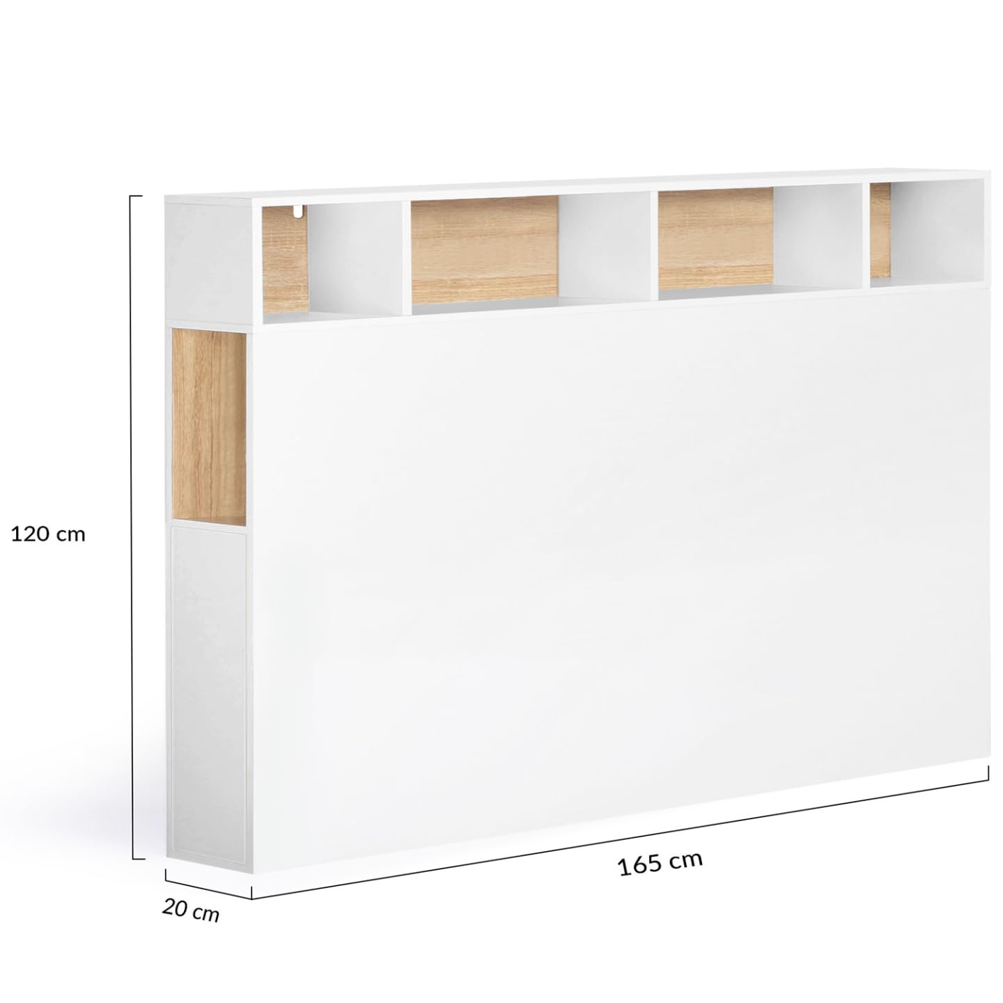 IDMarket - Tête de lit sur Pied Cleo 165 cm avec rangements fermés et niches Blanc et façon hêtre