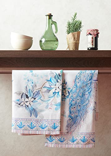 Maison D' Hermine Premium Peacock Utopia 100% Combed Cotton Set Of 3 Multi-Purpose Kitchen Towel Soft Absorbent Dish Towels Tea Towels Bar Towels (20"X27.50") #TOP5