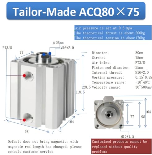 Vérin pneumatique compact alésage 80mm pour automatisation précise