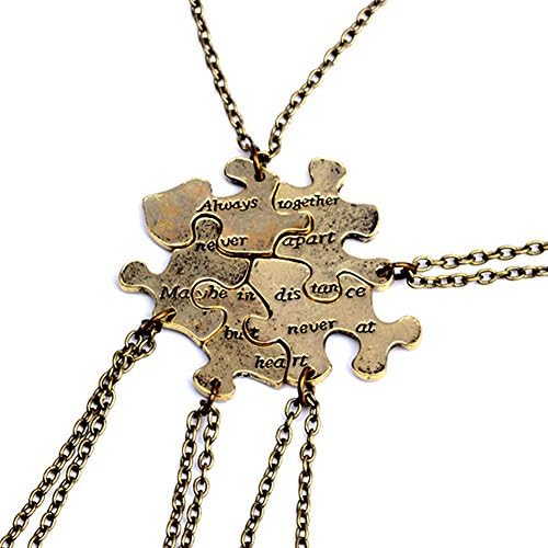 5 Pcs Vintage Best Friends Necklace Antique Brass Puzzle Pendant Set for Friends BFF Friendship Necklace