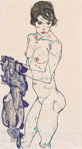 Póster de Egon Schiele Stehender weiblicher Akt mit blauem Tuch, lámina decorativa mate 2