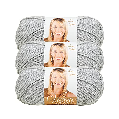 Image of Lion Brand Yarn, Vanna's Choice Crochet Yarn, Silver Heather, Gray, 3 Pack | Everyday Basic Worsted Weight Acrylic Knit & Crochet Fiber for Blankets, Bags, Sweaters, Hats, Scarves