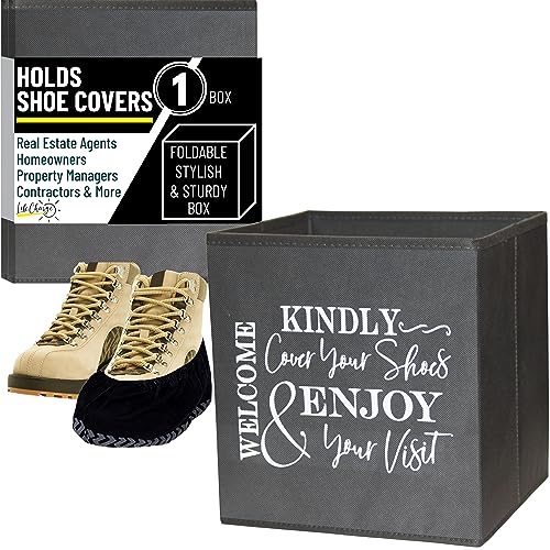 Shoe Cover Box - Welcome Guests to Please Cover Shoes. Indoor Foldable Storage Bin to Fill w/your Favorite Booties. For Homeowner, Real Estate Agent, Realtor Open House Supplies | 1 Grey & White - Image 5