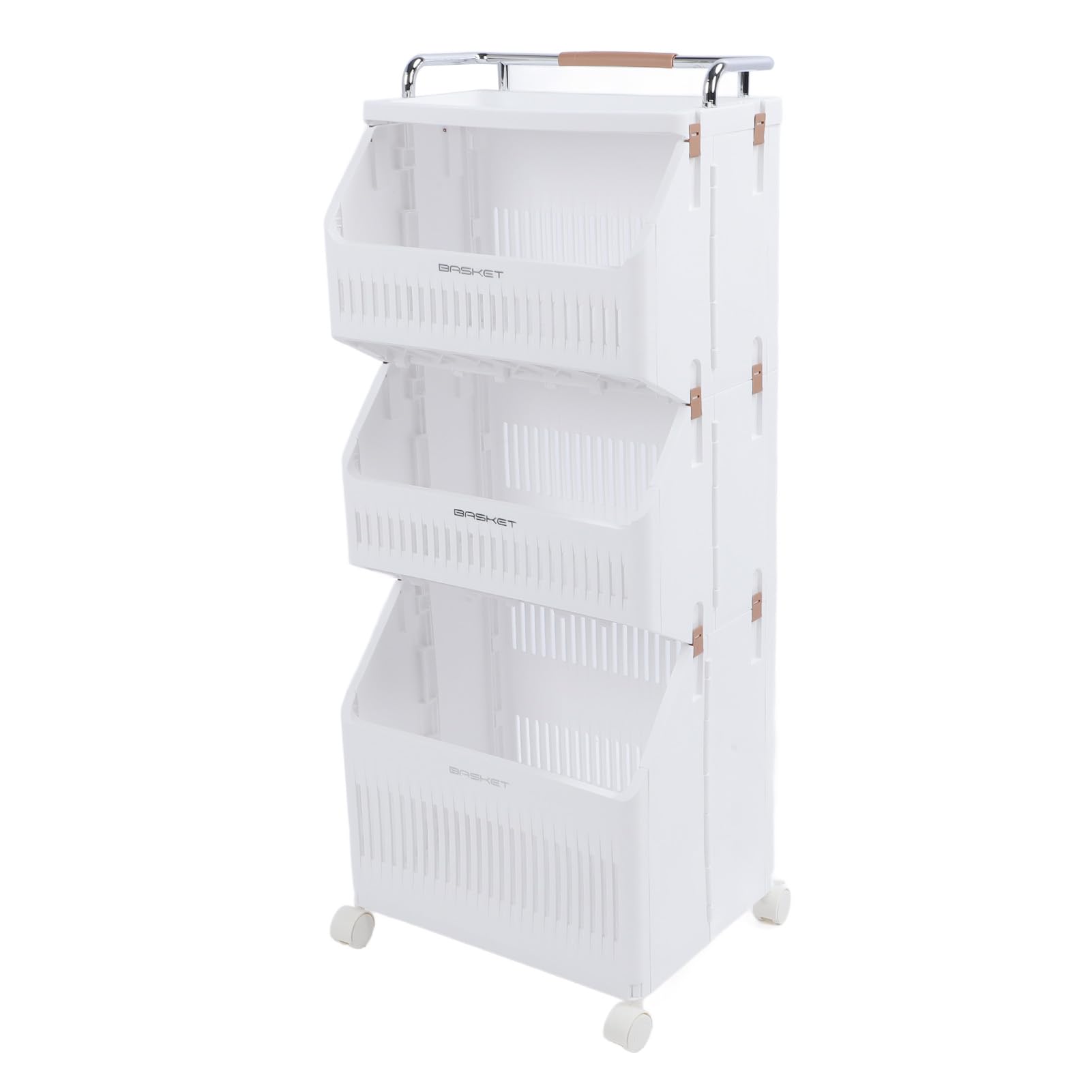 Vikye Rolling Storage Cart, Sturdy Laundry Basket Organizer with Wheels, Space - Saving Folding Design for Kitchen Bathroom Living Room (3 Tiers)