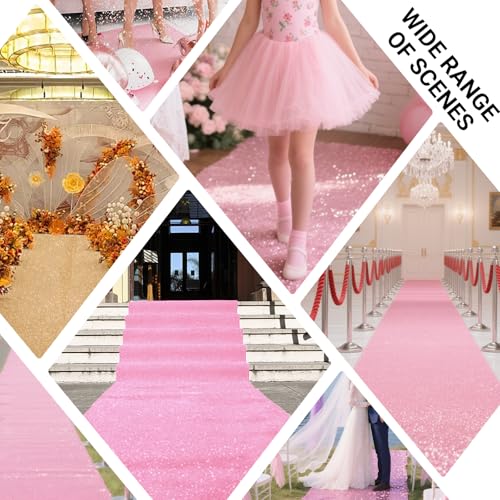 Glitter Carpet Runner 2.6FT x 15FT (200 GSM Thick) + Adhesive Tape - Durable Non-Woven Sparkle Rug, Hollywood Event Carpet, Graduation & Indoor/Outdoor Party Decor (Glitter Pink, 2.6FT X 15FT) by Roadtofree - Image 7