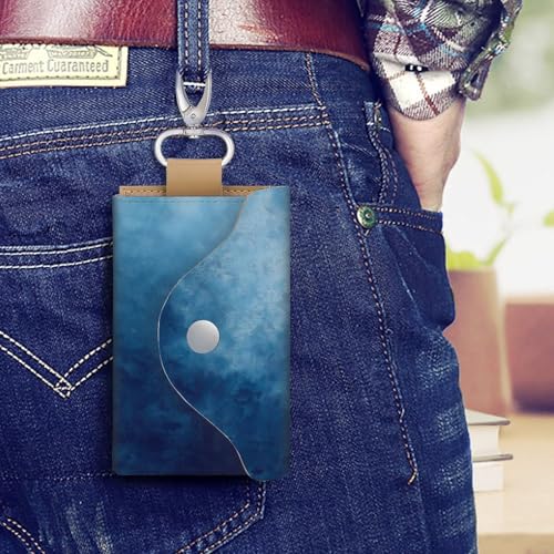 Abstract Blue Background Key Holder Bag PU Leather ID Card Holder Keychains Case Cover for Men Women4