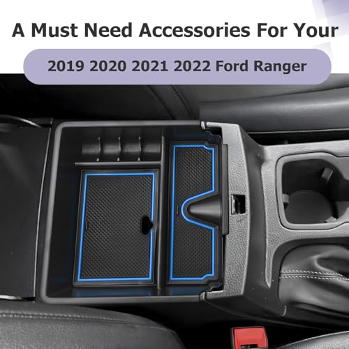 Image of LUWU Ranger Center Console Organizer for 2019 2020 2021 2022 2023 Ford Ranger XL /XLT /Lariat /Raptor Accessories Armrest Console Storage Box Glove Organizer Tray ABS Material Blue