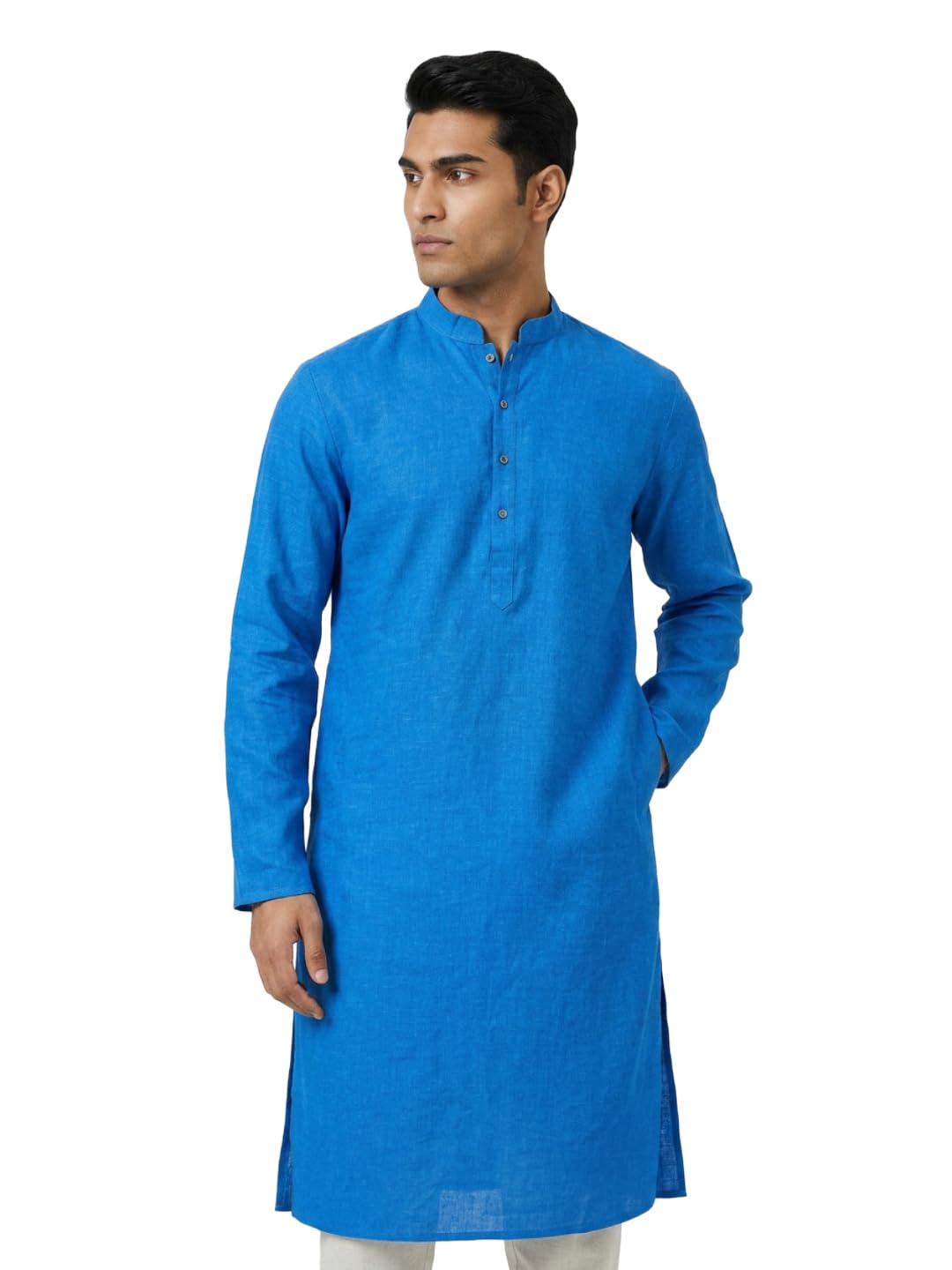 Men Regular Fit Polyester Cotton Blend Mandarin Collar Full Sleeve Festive Kurta Blue-image-26