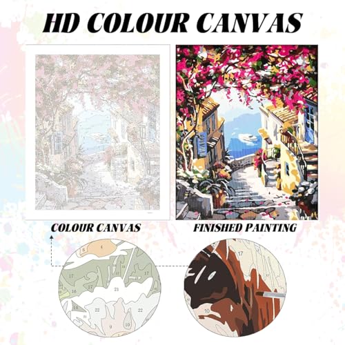 Image of HASTHIP Paint by Numbers Art Kit Mediterranean Dreamscape Acrylic Oil | Painting Kit Canvas Oil Painting Art Wall Decor Home Gift DIY Oil Paint Craft Kit with Tools, Pigments, No Frame, 16x20