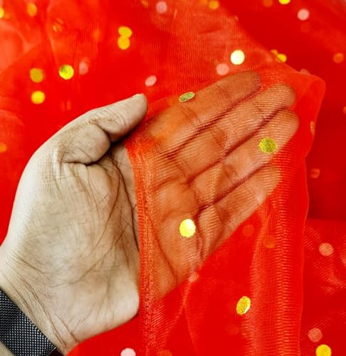 Image of SATYAM KRAFT 10 Meter Multipurpose Net Fabric Cloth for Birthday, Wedding, Valentine, Party, Event, Stage Backdrop, Pooja Background, Tent, Mandap & Festive Decoration Item (Red)