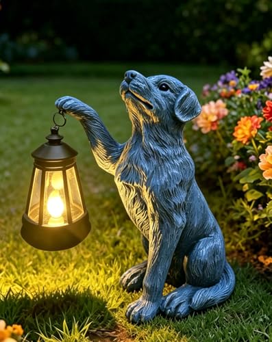 YODY Garden Statues Outdoor Garden Decor: Dog Statue with Solar Lantern for Yard Art Lawn Ornaments Porch Patio Balcony Home House - Birthday Gifts for Grandma Mom Women