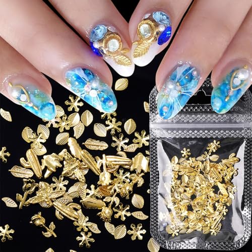 70Pcs Fall Nail Charms and Charms Gold Cactus Rose Flower Leaves Nail Rhinestones Metal Alloy Snowflake Nail Gems Autumn Thanksgiving Nail Art Rhinestones Holiday Nail Decoration for Women