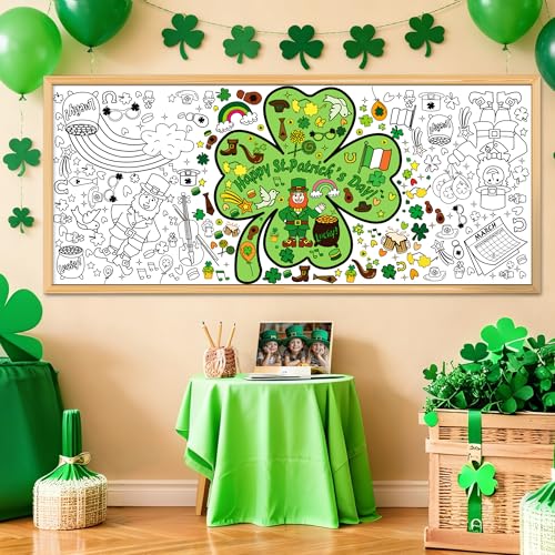 Image of OHOME St Patrick's Day Giant Coloring Poster /Tablecloth - 72x30 Inch St Patricks Day Crafts for Kids,St Patricks Day Gifts Games Activities Toys Decor Party Decorations