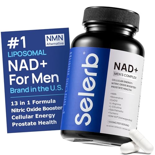 Selerb Suplementos NAD+ para Hombres – Suplementos de Óxido Nítrico para la Salud de la Próstata para Hombres con Resveratrol, CoQ10, L Citrulina y Licopeno para Anti-Envejecimiento, Resistencia y