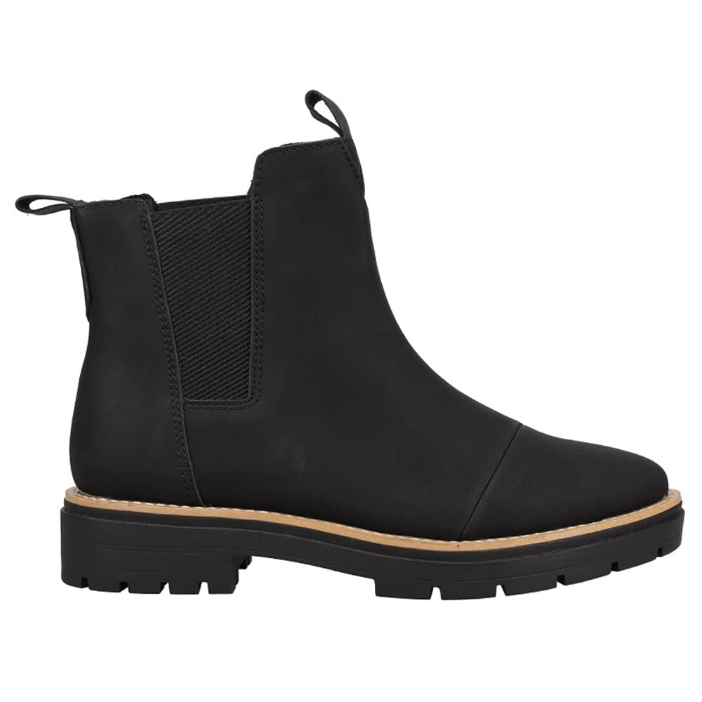 TOMS Women's Chelsea Lug Boots - Faux Leather & Nylon, Comfy Memory Foam Insole, Durable TPR Outsole