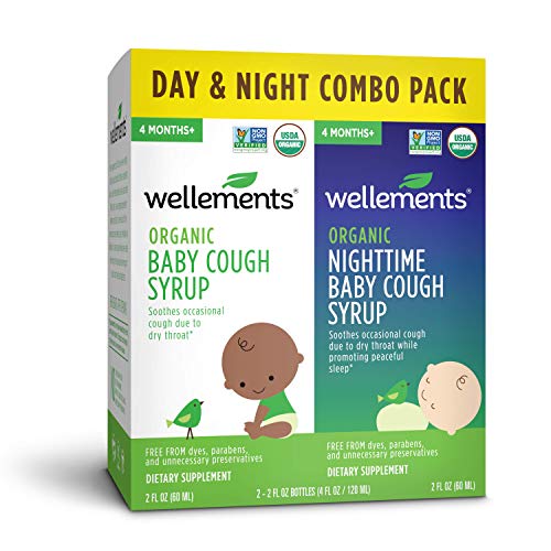 Image of Wellements Organic Baby Cough Syrup Day & Night Value Combo Pack | Daytime & Nighttime Baby Cough Relief, Calms Dry Throats * USDA Organic | (2) 2 Fl Oz. Bottles, 4 Months+