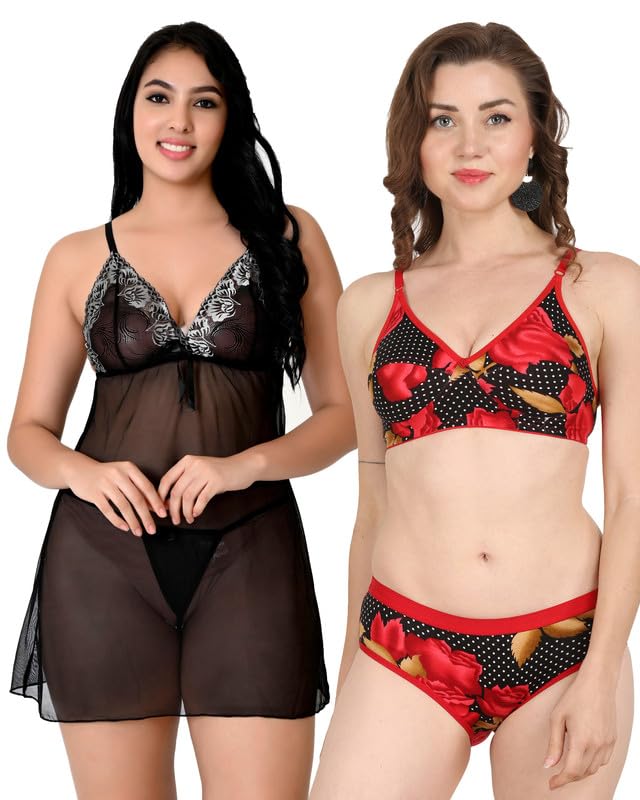 Image of Love Maker Babydoll Lingerie Bra Panty Set Undergarments for Women Honeymoon Nighties Small to 3XL