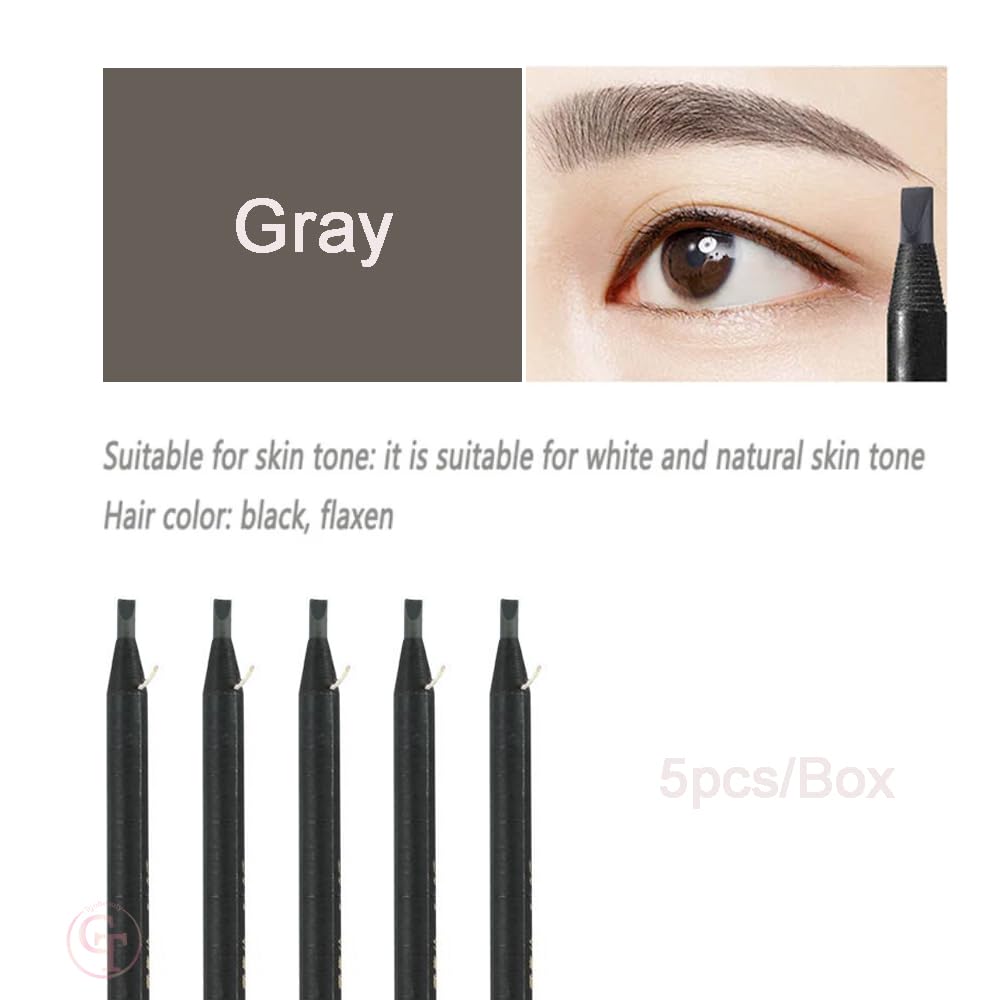 Paquete de 5 lápices de cejas para cejas, impermeables, de larga duración, microblading para marcar, rellenar, delinear, gris 2