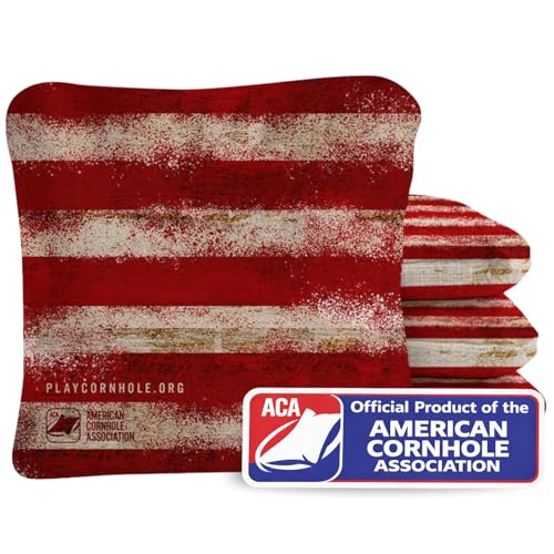 ACA Synergy Pro Professional Cornhole Bags - Pro Style Regulation Dual Sided 6x6 - Set of 4 Vintage Stripes Red