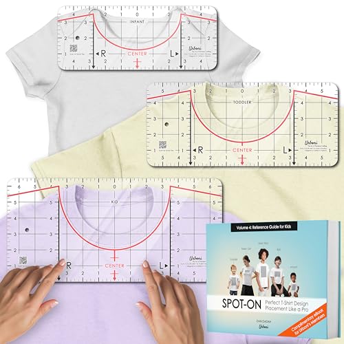 (3-Kid Sizes) Tshirt Ruler Guide Vinyl Alignment – T Shirt Measurement Tool, Center Placement Guide for Heat Press, Shirt Ruler, Left Chest Logo, DTF, HTV, Sublimation, Shirt Alignment Tool