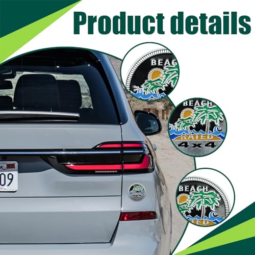 Image of Beach Badge Rated Car Emblem, 4 x 4 Metal Automotive Badge, 3D Metal Car Badges Round Emblem Decals, Car Exterior Emblems Badge Auto Decorations Compatible with Jeep Vehicles Trucks SUV RV
