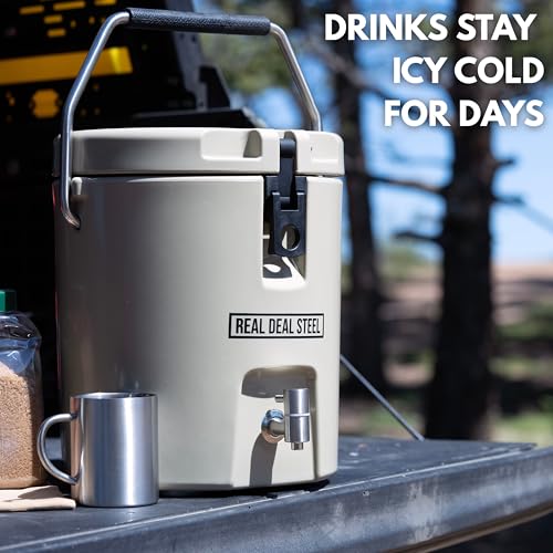 Insulated Beverage Dispenser for Hot Drinks - Hot Cocoa and Coffee - 2 Gallon with Stainless Steel Interior- Portable Sports Drink Dispenser for Camping, Outdoor Events, Parties, & More - Tan - Thumbnail 2