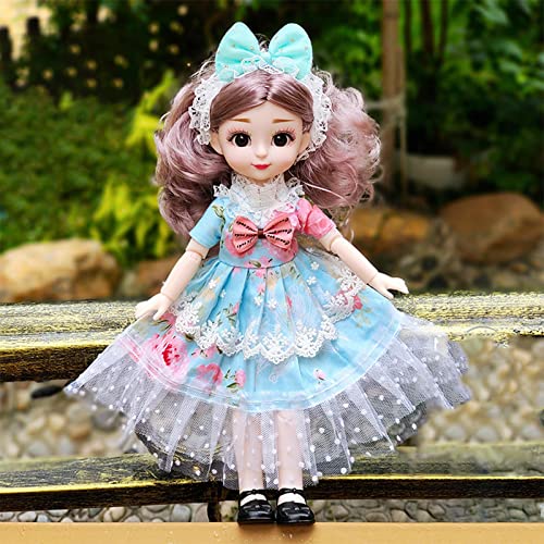 Image of Tickles Set Movable Jointed Cute Girl Brown Eyes Fashionable Doll Sky Blue Dress for Kids Girls (Size: 30 cm Color: Sky Blue)
