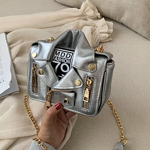 Women Crossbody Bags Chain Shoulder Jacket Bags Motorcycle Messenger Bag Leather Handbags for Girls Purse (Silver)3