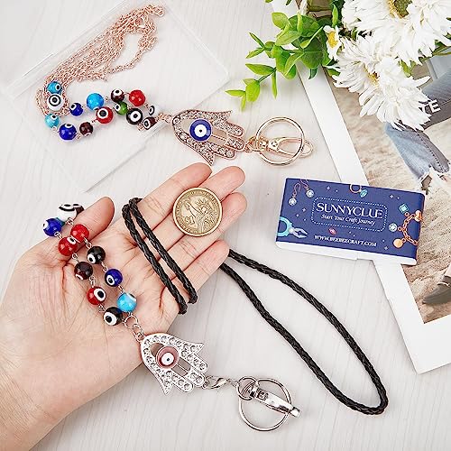 SUNNYCLUE 1 Box 2 Style Lanyard Necklace Glass Evil Eye Fashion Lanyards Lucky Name Card Beaded Lanyards for Women Students Teachers Staff Nurses ID Badges Keys Office Kaychain KeyRing Gift Supplies - Image 3