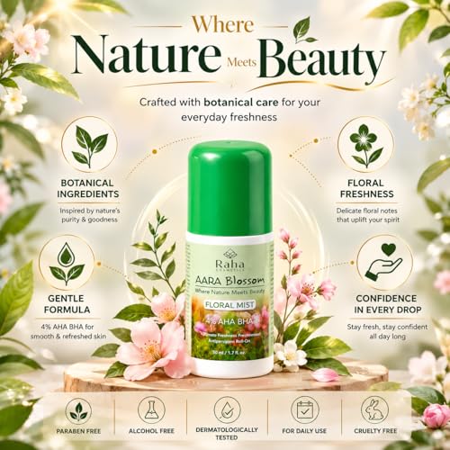 Image of AARONIC Underarm Roll On Deodorant 50ml - Long Lasting Floral Fragrance | 4% AHA BHA | Roll On for Man & Women | Underarm Roll On Men Odour Control (Floral Mist)