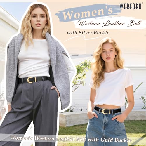 WERFORU Women Leather Belt Women Fashion Leather Belts for Jeans Pants Ladies Belts with Gold Buckle3