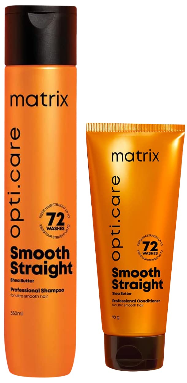 Matrix Opti Care Smooth Straight Professional Shampoo for Ultra Smooth Frizz-free Hair with Shea Butter, Paraben Free, 350ml