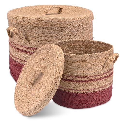 Panier à linge en herbe marine lot de 2 paniers de rangement boho - 2