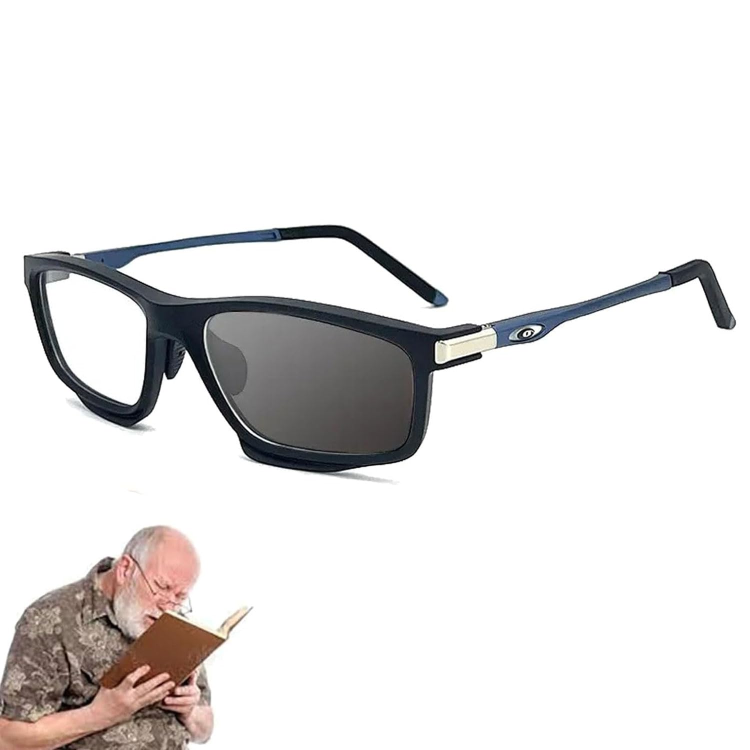 Sports Outdoor Aluminum Magnesium Ultra-Light Color-Changing Multi-focal Reading Glasses, Anti Blue Light Glasses (Blue,2.0 x)