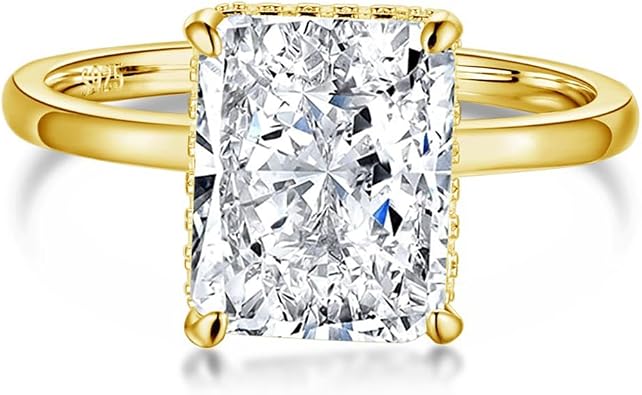 4CT Lab Grown Diamond Ring, Engagement Ring for Women, D Color VVS1 Radiant Cut Solitaire Promise Ring for Her, 18K White Yellow Gold Plated Wedding Band
