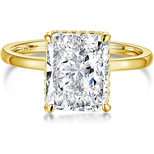 4CT Lab Grown Diamond Ring, Engagement Ring for Women, D Color VVS1 Radiant Cut Solitaire Promise Rings for Her, 18K White Yellow Gold Plated Wedding Band