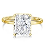 4CT Lab Grown Diamond Ring, Engagement Ring for Women, D Color VVS1 Radiant Cut Solitaire Promise Rings for Her, 18K White Yellow Gold Plated Wedding Band