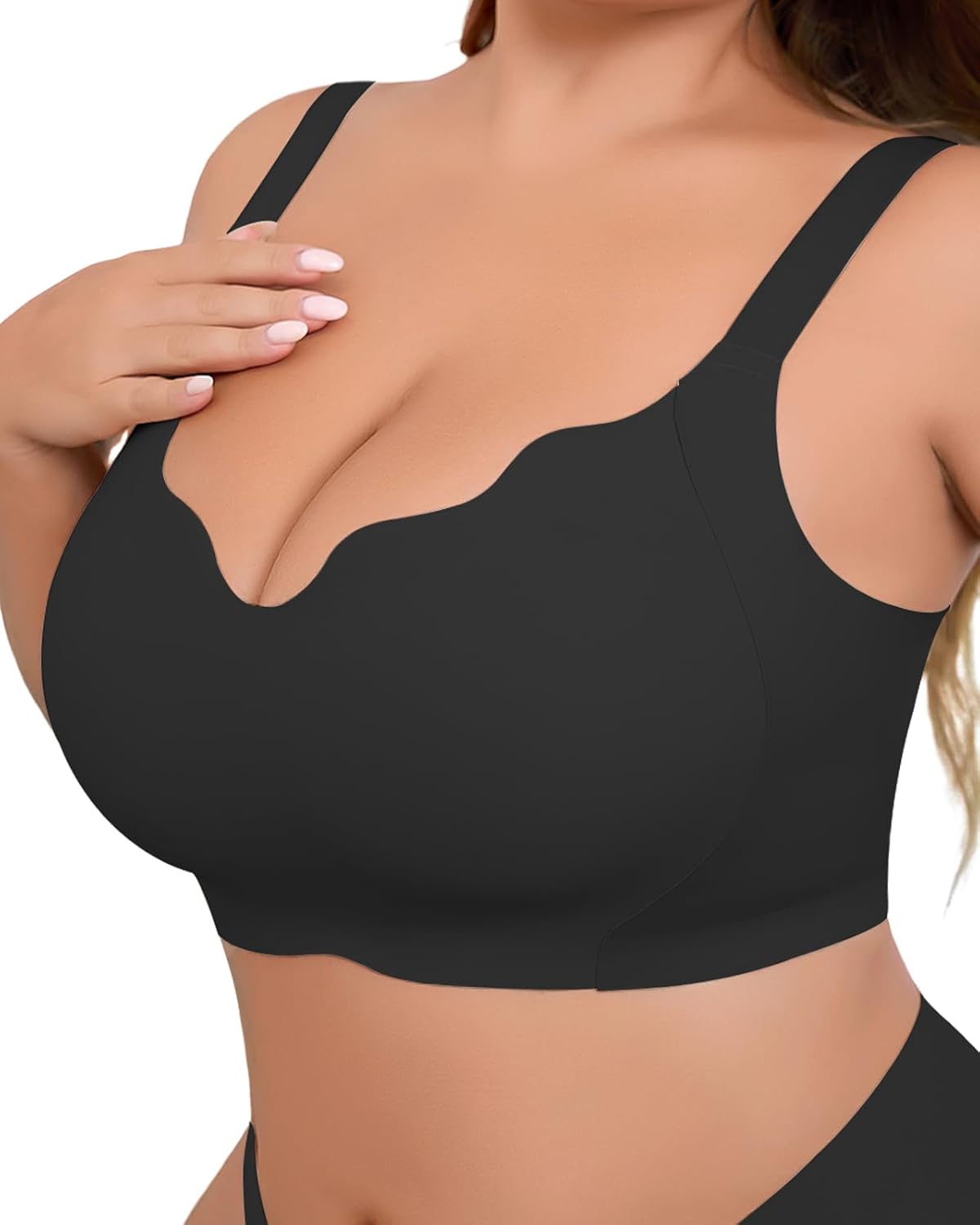 Wireless Bras for Women Plus Size Push Up Bra No Underwire Seamless Scalloped Full Coverage Bralette Comfortable