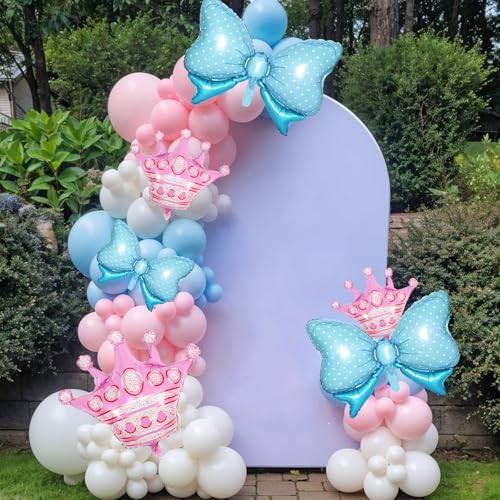Image of 10pcs Pink Crown Balloons And Blue Bow Balloon, Light Blue Bows Balloons, Pink Large Crown Foil Balloon With Two Sizes For Birthday Baby Shower Theme Party Wedding Bridal Shower Decor