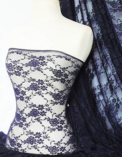 Flower Stretch Lace Fabric | Dressmaking & Dance Wear Material | Sold by The Metre | Same Day Dispatch | by Tia Knight (Navy) โ image 1