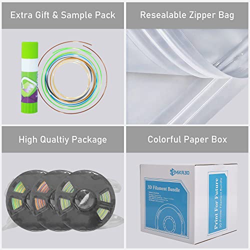 Image of 1.75mm Silk Fast Color Change Rainbow PLA, 3 Different Multi Color PLA Filament Bundle, Rainbow Orange-Red, Blue-Purple, Yellow-Green, 0.5kg 3 Spools Packed, Total 1.5kg 3D Printer Material by MIKA3D