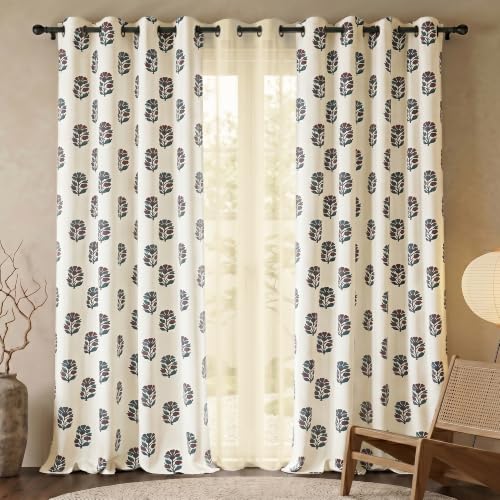 Image of Story@Home Cotton Linen Curtains for Semi Long Door Set of 3 Curtains 8 Feet Long, Room Darkening Curtains with Tie Back (116 X 242 Cm | White & Maroon /Navy Blue)