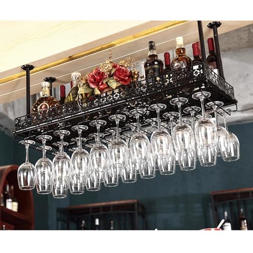 Soporte industrial redondo para vino colgante color negro 60x35 cm miniatura 3