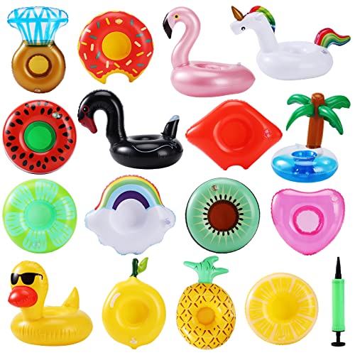 GRNVDWN Inflatable Drink Holder 16 Pack,Pool Drink Holder Floats for Parties,Floating Drink Holder for Pool, Kids Water Fun Toys (16pack)